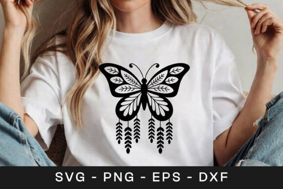 Boho Butterfly Line Art Design SVG PNG for Crafts
