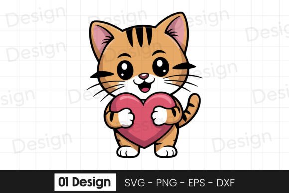 Cute Kitten Holding Heart SVG: Graphics for Crafts & Content