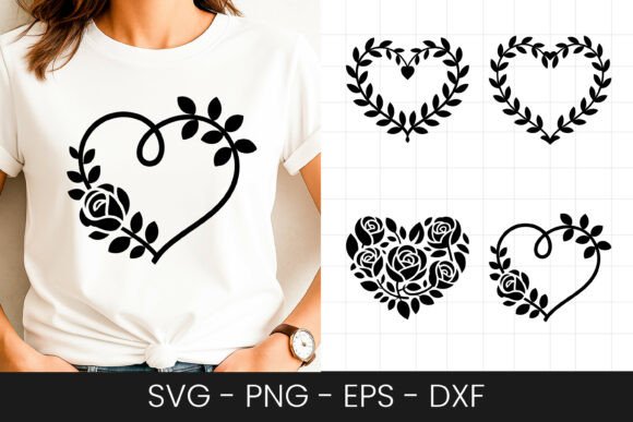 Decorative Floral Heart Outline SVG PNG for Crafts & Graphics