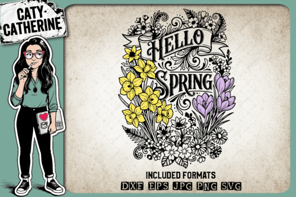 Hello Spring Vintage Floral Graphics for Crafts