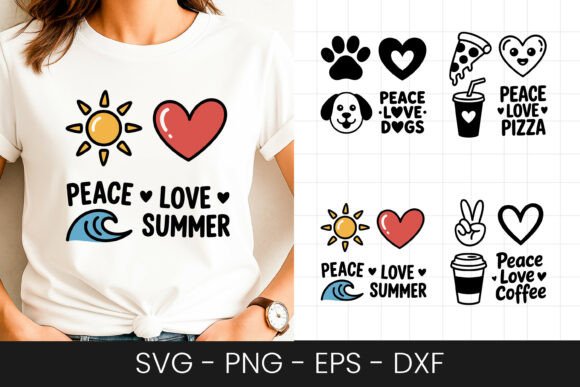 Peace Love Summer Cute Icons SVG Graphics for Crafts