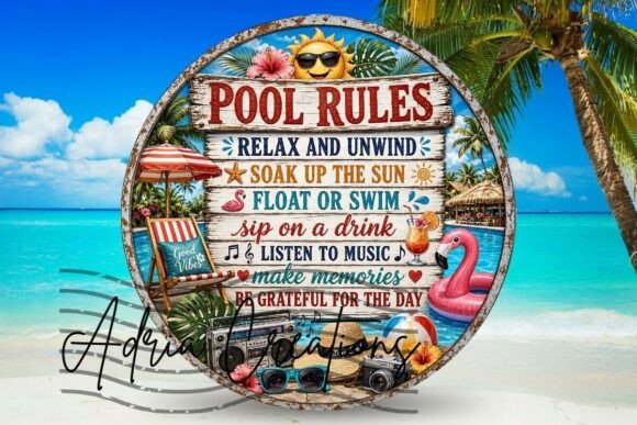 Pool Rules Door Sign, Wreath Quote Png for Graphics and Crafts