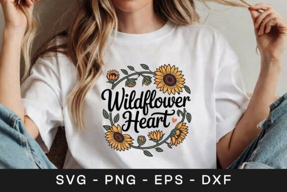 Wildflower Heart Sunflower Graphics for Crafts